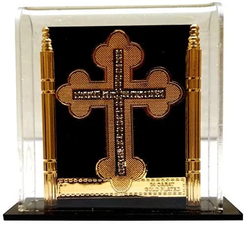 Purpledip Gold Leaf Celtic Cross in Transparent Case 7.62cm (3in) | Authentic USA Import thumbnail 1