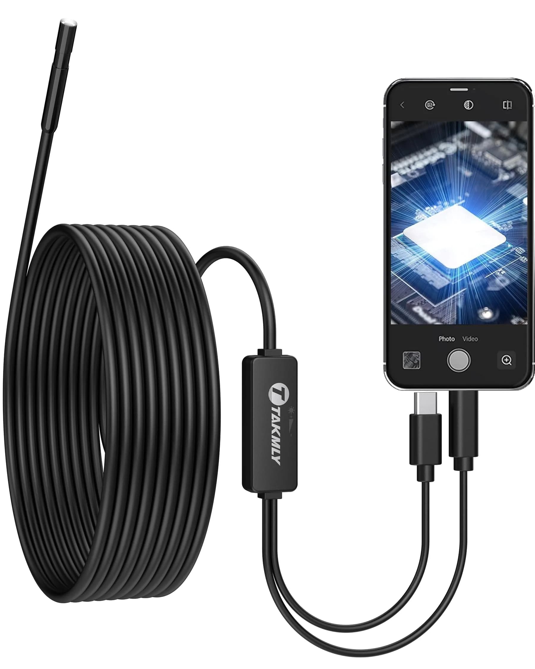 T TAKMLY 5.5mm Endoscope Borescope Inspection Camera with Light 5.2cm (16.4ft) | IP67 Waterproof for iPhone & Android - main product image