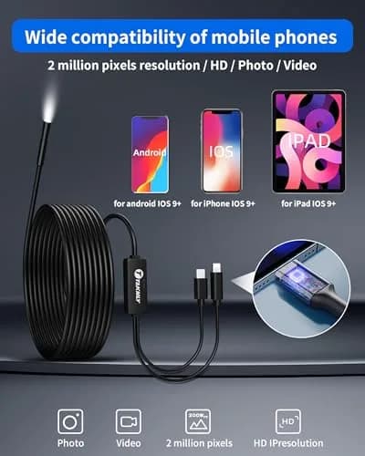 T TAKMLY 5.5mm Endoscope Borescope Inspection Camera with Light 5.2cm (16.4ft) | IP67 Waterproof for iPhone & Android thumbnail 2