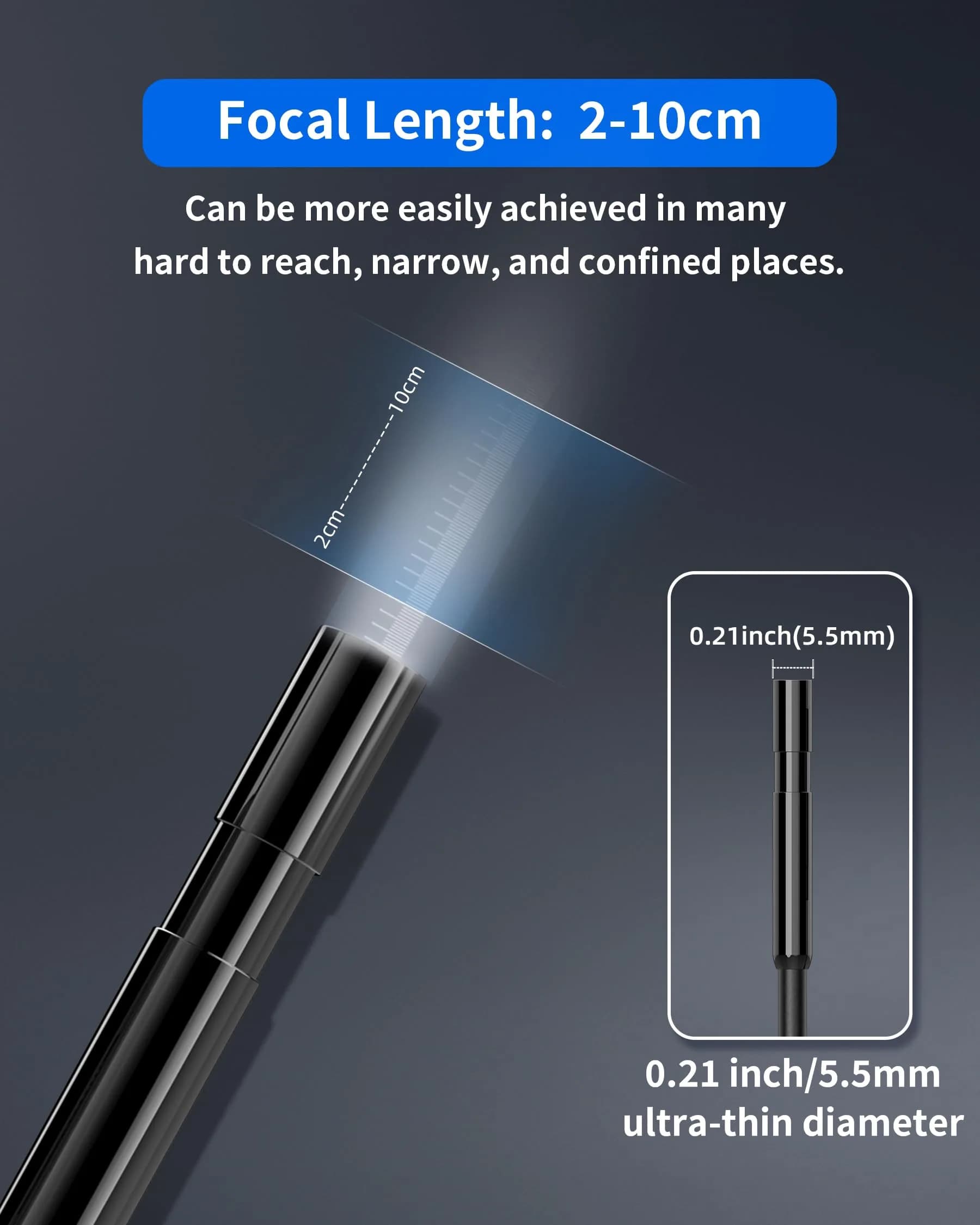 T TAKMLY 5.5mm Endoscope Borescope Inspection Camera with Light 5.2cm (16.4ft) | IP67 Waterproof for iPhone & Android - view 3