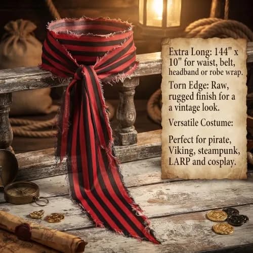 ThePirateDressing 100% Cotton Pirate Sash Belt for Men & Women, Renaissance Costume Accessory, 144 inch x 10 inch thumbnail 2