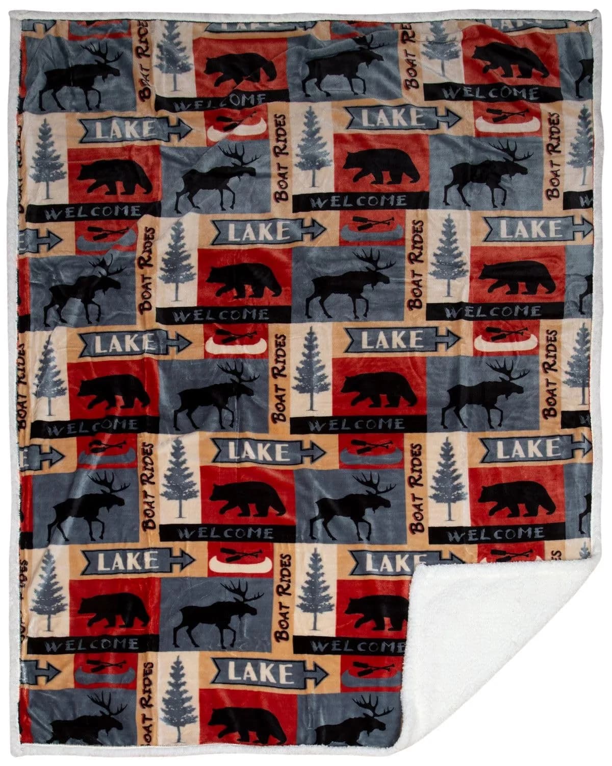 Carstens Lake House Rustic Cabin Sherpa Fleece Large Throw Blanket, 54" x 68", Blue