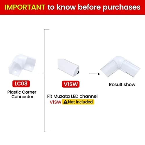Muzata 8Pack White Plastic Corner Connector for V1SW LED Channel LC08 | Seamless 90° Corner Fit thumbnail 2