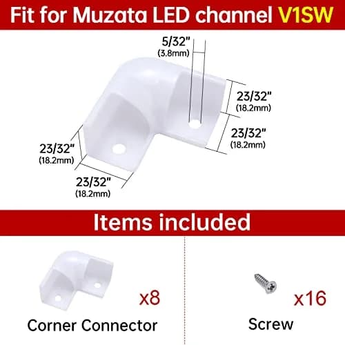 Muzata 8Pack White Plastic Corner Connector for V1SW LED Channel LC08 | Seamless 90° Corner Fit thumbnail 3