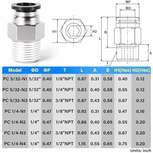 TAILONZ 1/4" Tube OD x 1/4" MNPT Straight Push to Connect Fitting 10Pcs | Copper & Plastic, Water/Air/Oil, 145Psi thumbnail 2