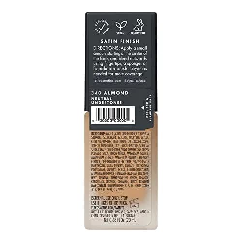 e.l.f. Flawless Satin Foundation, Almond, 20ml (0.68 Fl Oz) | Lightweight Medium Coverage thumbnail 5