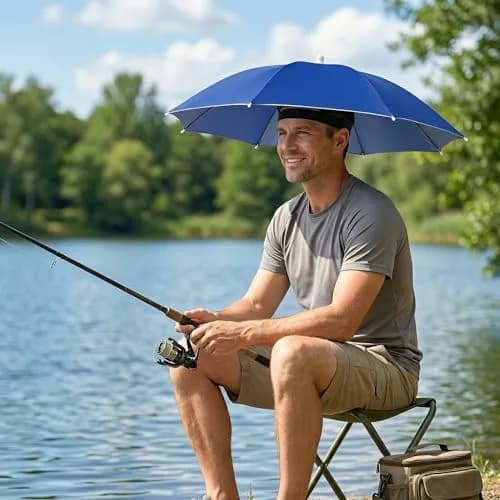 Chinmor 26" Umbrella Hat for Adults & Kids | Hands-Free Sun & Rain Protection, UV-Blocking Fishing Headwear thumbnail 5