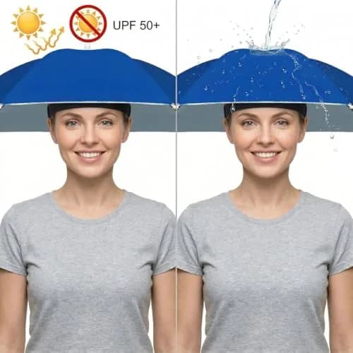 Chinmor 26" Umbrella Hat for Adults & Kids | Hands-Free Sun & Rain Protection, UV-Blocking Fishing Headwear thumbnail 2