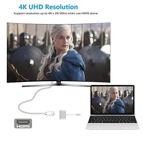 XHONY USB C to HDMI & VGA Adapter | 4K Dual Monitor Converter for MacBook, Chromebook, Dell XPS, Samsung Galaxy S8 thumbnail 4