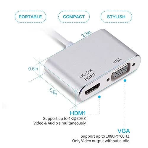 XHONY USB C to HDMI & VGA Adapter | 4K Dual Monitor Converter for MacBook, Chromebook, Dell XPS, Samsung Galaxy S8 thumbnail 7