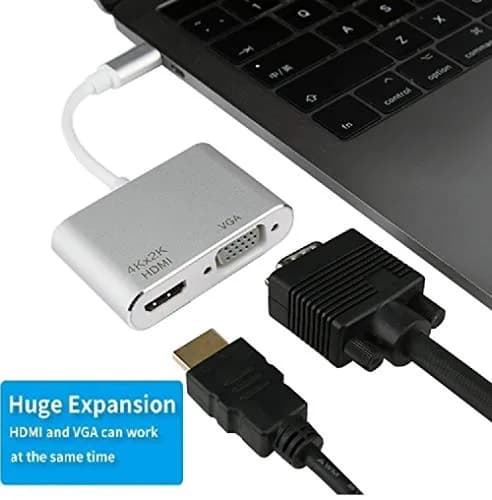 XHONY USB C to HDMI & VGA Adapter | 4K Dual Monitor Converter for MacBook, Chromebook, Dell XPS, Samsung Galaxy S8 thumbnail 3