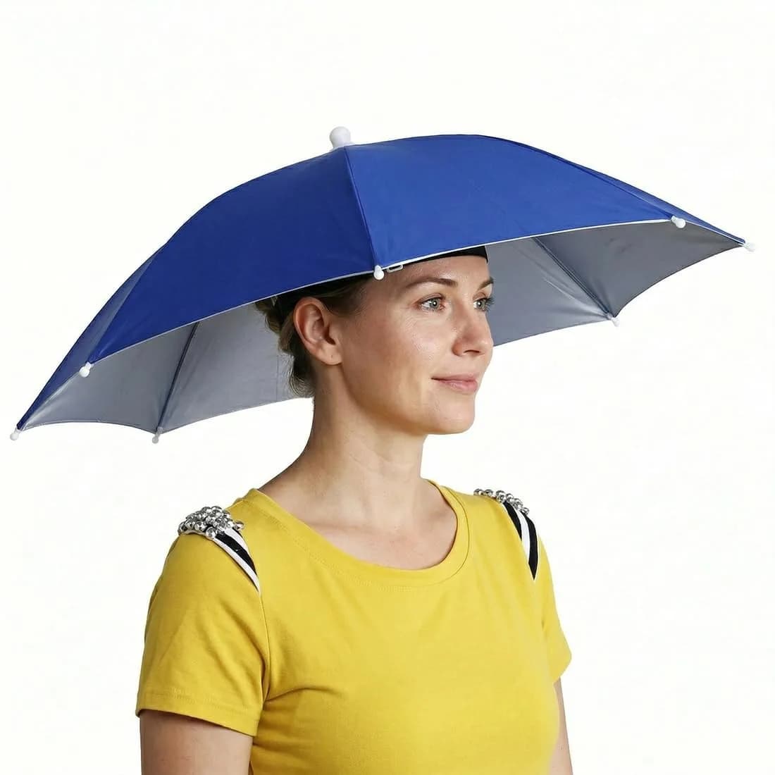 Chinmor 26" Dark Blue Umbrella Hat for Adults & Kids - Hands-Free Sun & Rain Protection - main product image