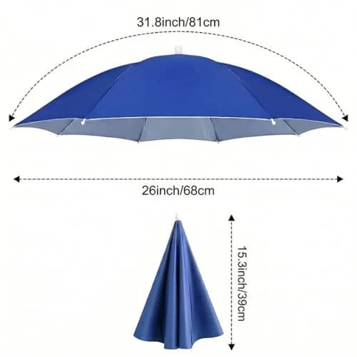 Chinmor 26" Umbrella Hat for Adults & Kids, Hands-Free Sun & Rain Protection, UV-Blocking Fishing Headwear (Dark Blue) thumbnail 4