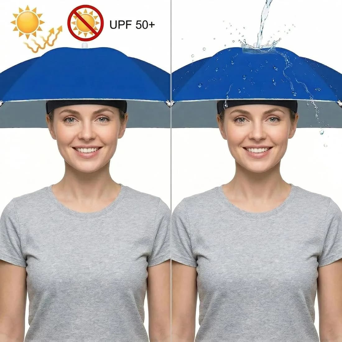Chinmor 26" Dark Blue Umbrella Hat for Adults & Kids - Hands-Free Sun & Rain Protection - view 2