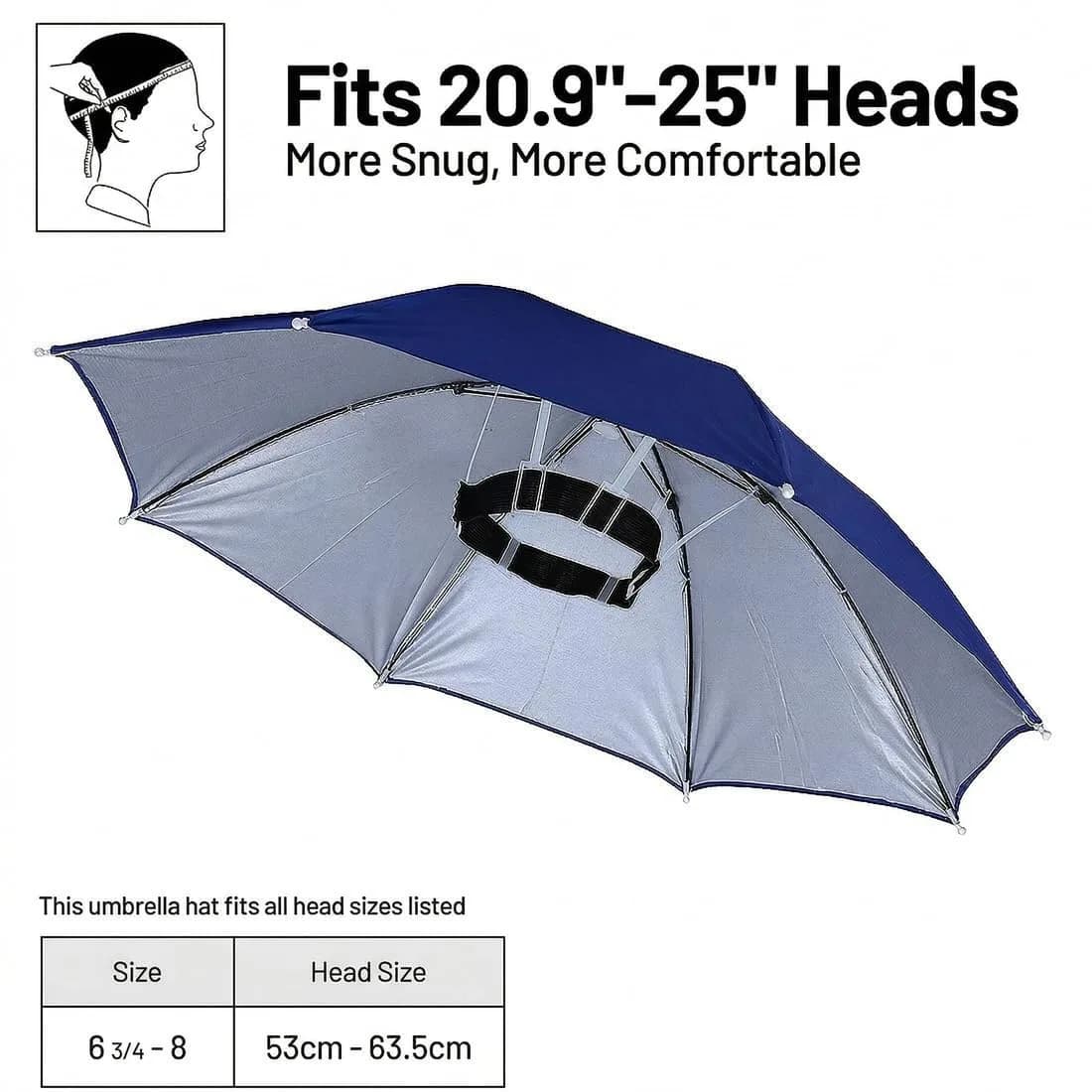 Chinmor 26" Dark Blue Umbrella Hat for Adults & Kids - Hands-Free Sun & Rain Protection - view 3