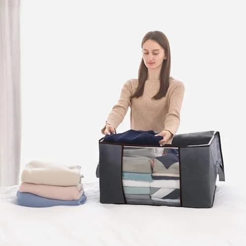Lifewit 3 Pack 90L Clothes Storage Bins with Lids | Foldable Blanket Bags with Reinforced Handles thumbnail 6