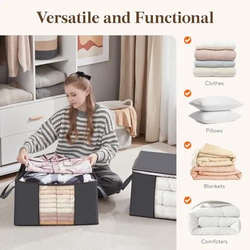 Lifewit 3 Pack 90L Clothes Storage Bins with Lids | Foldable Blanket Bags with Reinforced Handles thumbnail 7