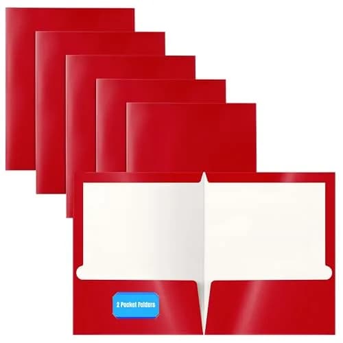 Better Office Products 2 Pocket Glossy Laminated Red Paper Folders | Letter Size, 25 Pack thumbnail 1