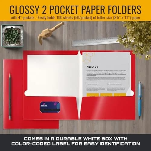 Better Office Products 2 Pocket Glossy Laminated Red Paper Folders | Letter Size, 25 Pack thumbnail 4