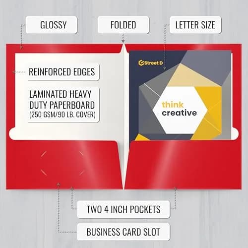 Better Office Products 2 Pocket Glossy Laminated Red Paper Folders | Letter Size, 25 Pack thumbnail 2