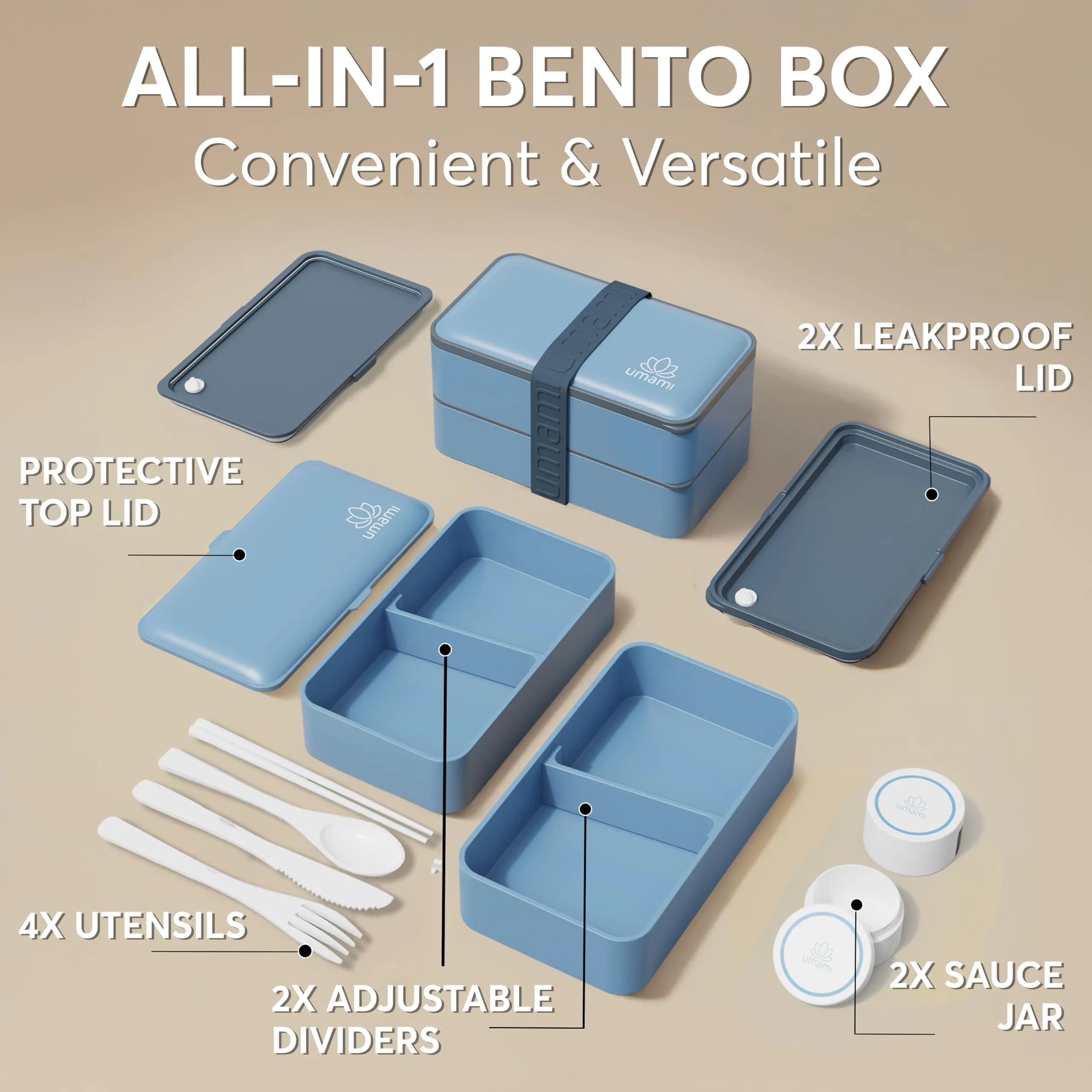 Umami Bento Box Adult, Leakproof, All-in-1 Lunch Containers for Adults, 1200ml (40 oz) | French Lunch Box Brand - view 3