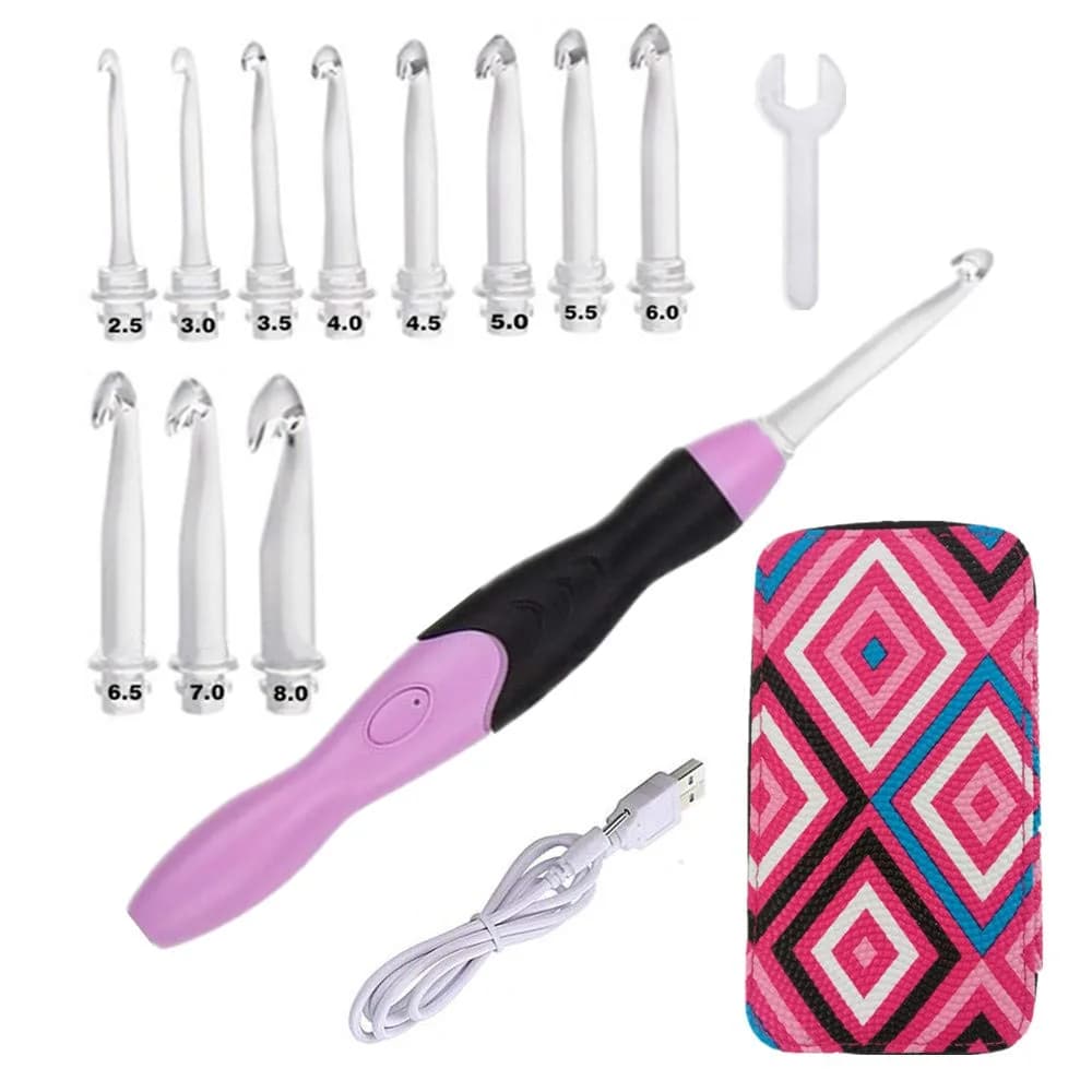 Yarniss Lighted Crochet Hook Set with Case | 11 Sizes 2.5-8mm Rechargeable USB Pink