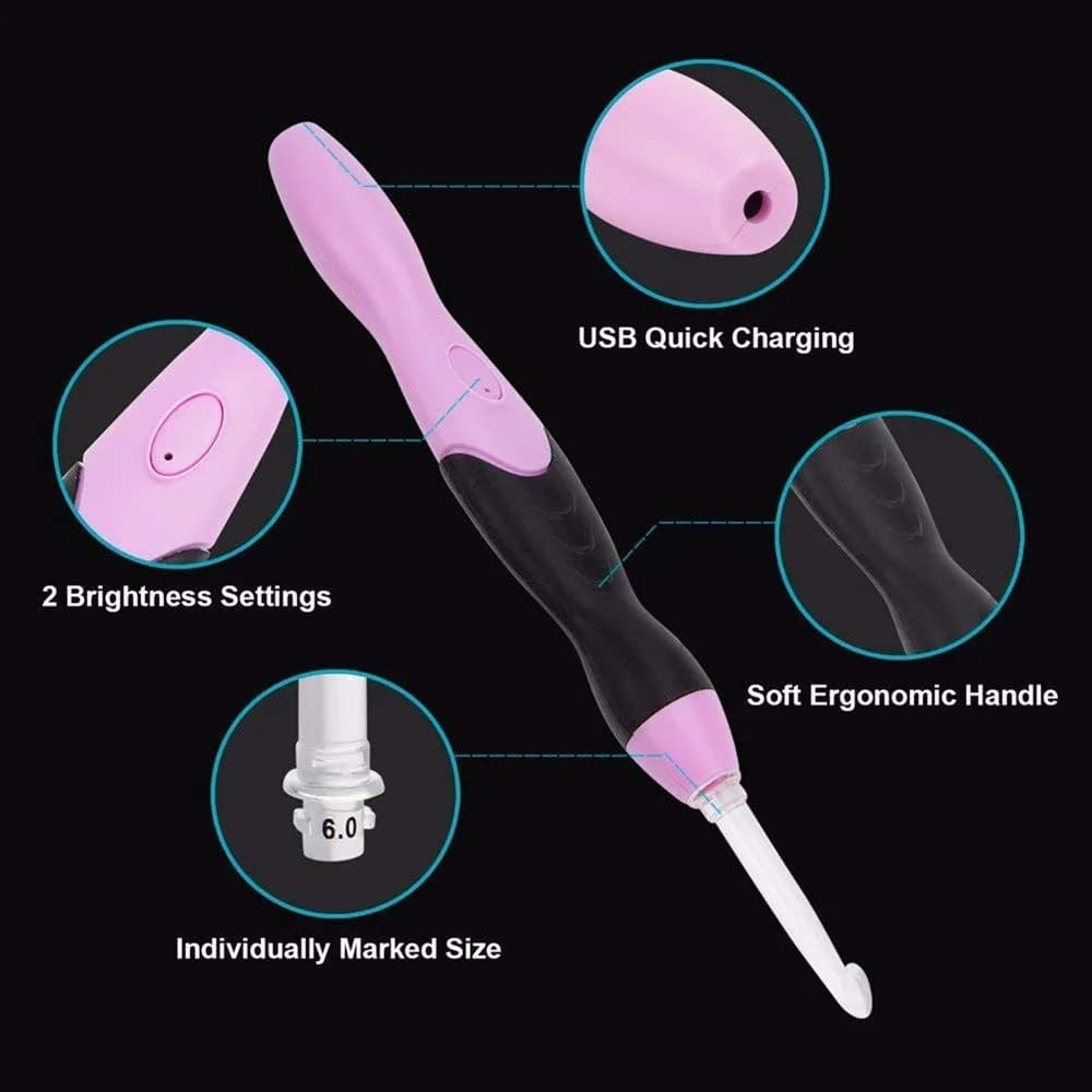 Yarniss Lighted Crochet Hook Set with Case | 11 Sizes 2.5-8mm Rechargeable USB Pink - view 6