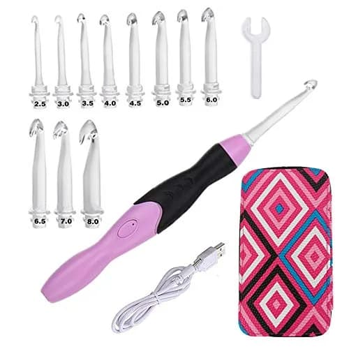 Yarniss Lighted Crochet Hook Set with Case | 11 Sizes 2.5-8mm Rechargeable USB Pink thumbnail 1