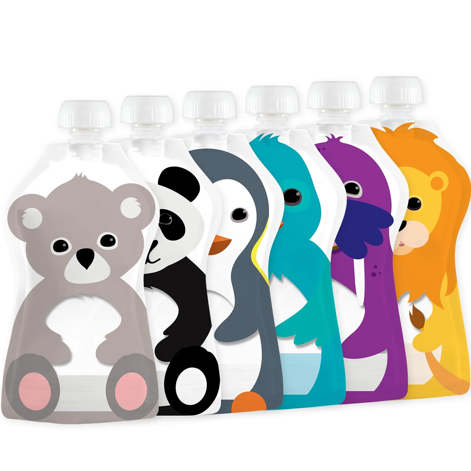 SQUOOSHI Reusable Baby Food Pouches 6 Pack | 3.4 oz | BPA-Free, Dishwasher Safe, Freezer Safe — Multi