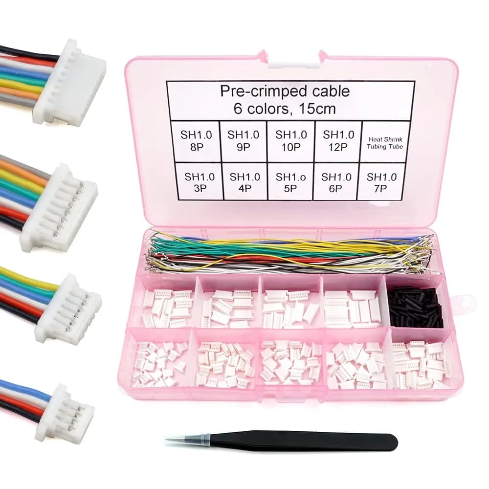 elechawk SH1.0 Connectors and Pre-Crimped Silicone Cables 15cm (0.5ft) | Essential for FPV Drone Flight Controllers — Red, Green, Blue, Black, White, Gray