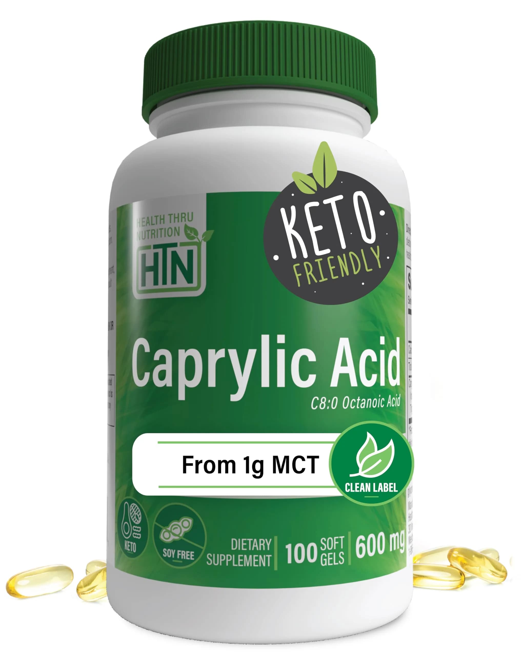 Health Thru Nutrition Caprylic Acid 600mg | Keto Support, 100 Softgels — Softgel