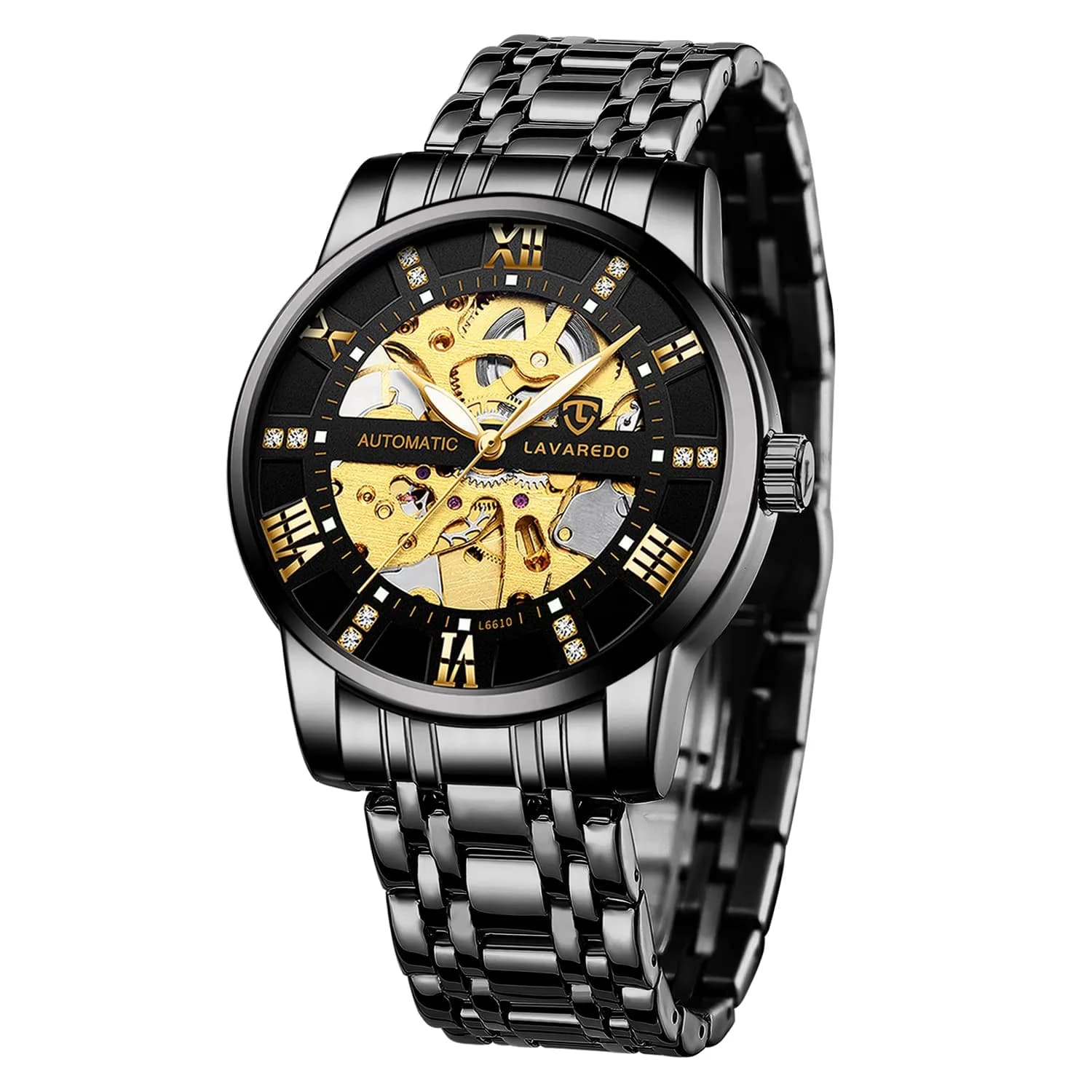 A ALPS Automatic Mechanical Watch for Men | 41mm Stainless Steel Skeleton Dial, 30M Water Resistant — 02-AllBlack