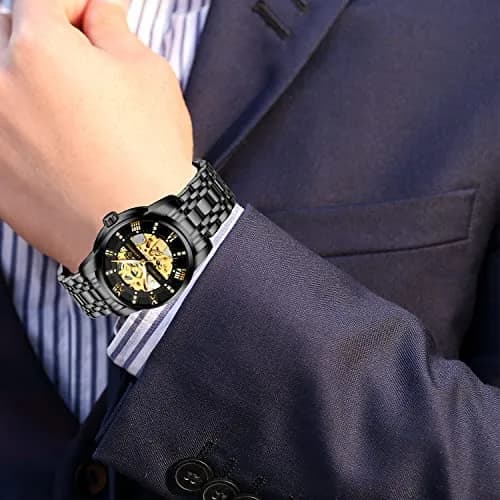 A ALPS Automatic Mechanical Watch for Men | 41mm Stainless Steel Skeleton Dial, 30M Water Resistant thumbnail 6
