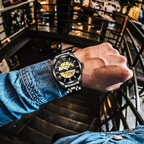 A ALPS Automatic Mechanical Watch for Men | 41mm Stainless Steel Skeleton Dial, 30M Water Resistant thumbnail 2