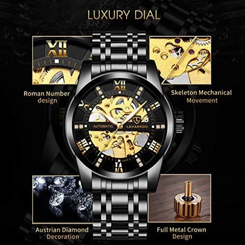 A ALPS Automatic Mechanical Watch for Men | 41mm Stainless Steel Skeleton Dial, 30M Water Resistant thumbnail 3