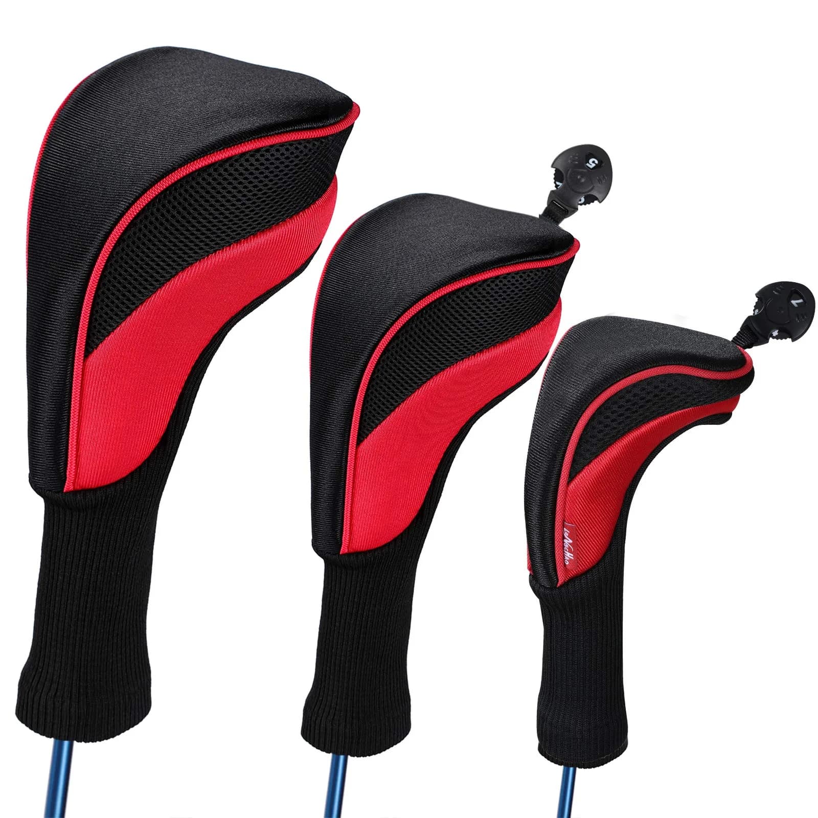 LONGCHAO Red/Black Golf Head Covers Driver 1 3 5 7 X | Thick Neoprene Protects Clubs