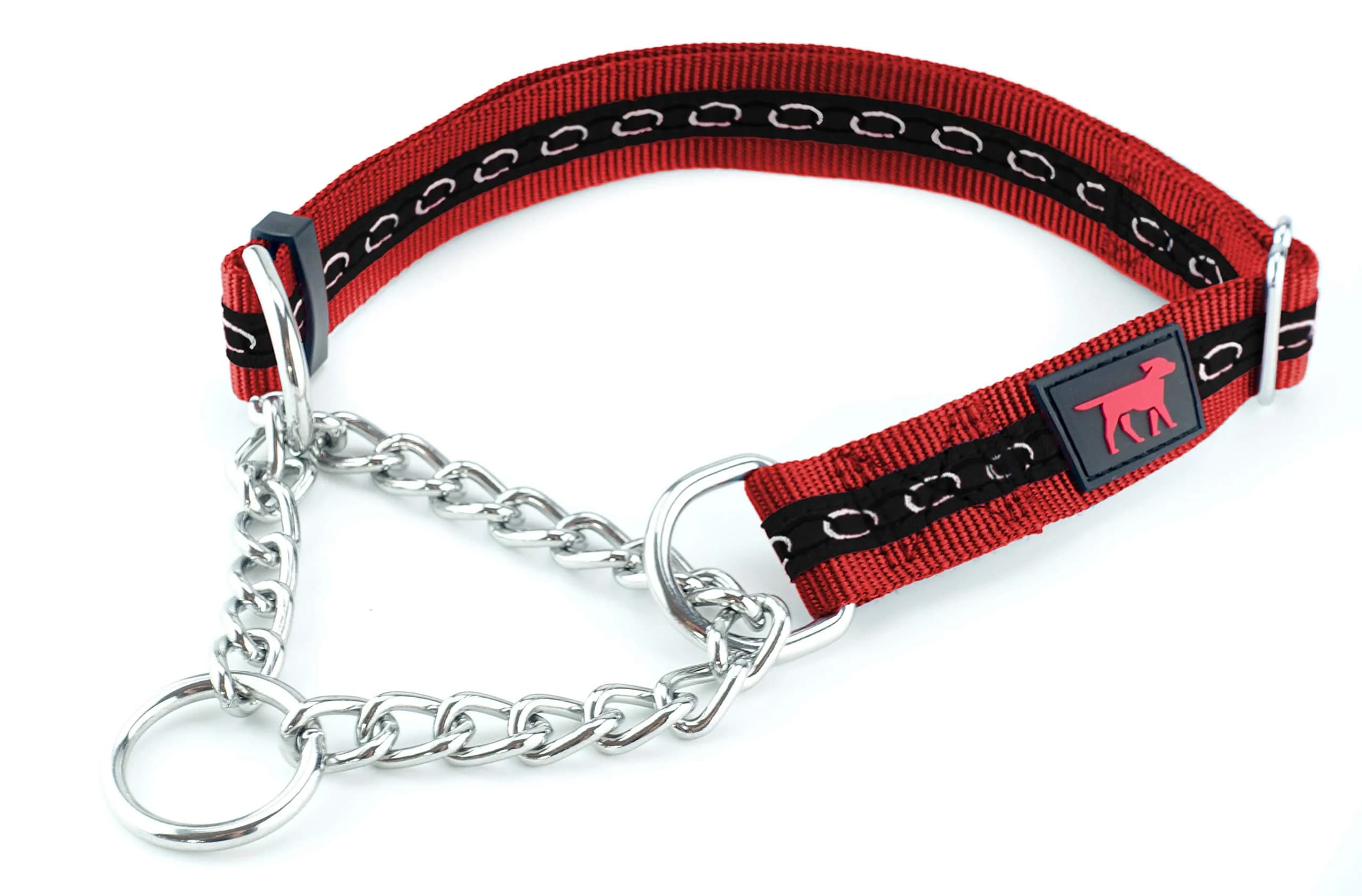 Tuff Pupper Martingale Dog Collar Medium 16-24" Neck | Adjustable Nylon & Stainless Steel Chain for Training — March Red
