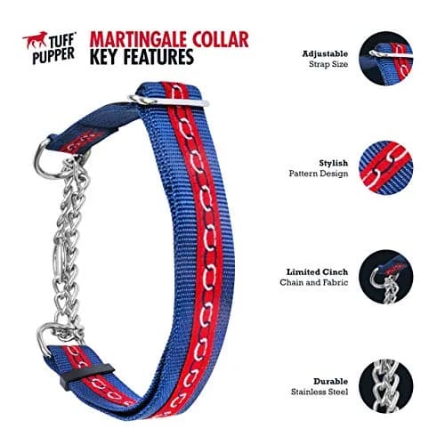 Tuff Pupper Martingale Dog Collar Medium 16-24" Neck | Adjustable Nylon & Stainless Steel Chain for Training thumbnail 2