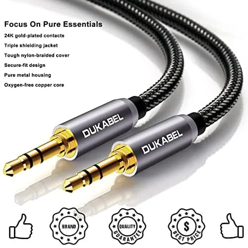 DUKABEL 16 ft (4.88 m) 3.5mm Male to Male Aux Cable | Nylon-Braided Stereo Audio Extension Cord thumbnail 2
