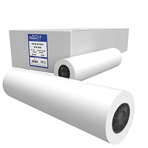 Alliance Wide Format Paper CAD Bond Rolls 36" x 300 Ft | 20lb, White, Laser & Inkjet Compatible thumbnail 1