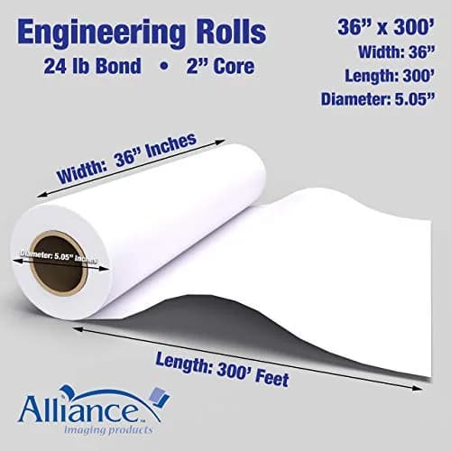 Alliance Wide Format Paper CAD Bond Rolls 36" x 300 Ft | 20lb, White, Laser & Inkjet Compatible thumbnail 3