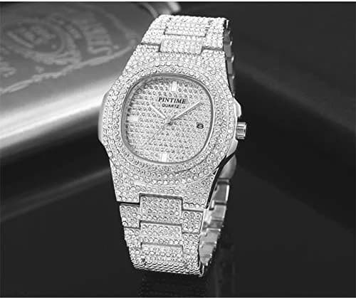 PINTIME Mens Diamond Watches Luxury Unisex Silver Gold Iced-Out Bling CZ Crystal Fashion Quartz Womens Watch | 40mm Dial, Waterproof Daily Wear thumbnail 3