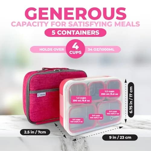 kinsho Stainless Steel Bento Lunch Box Set for Adults, Kids - 34 oz Pink | Leak-Proof Meal Prep Containers thumbnail 7
