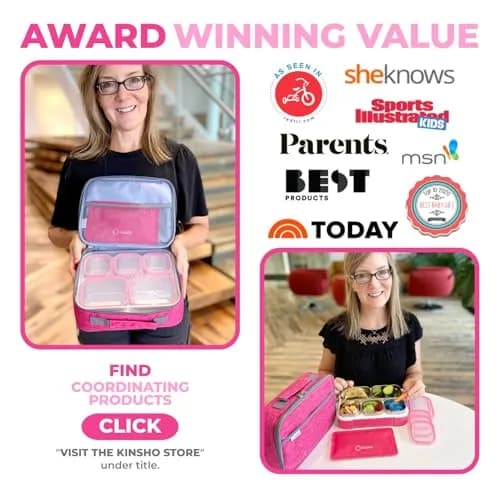 kinsho Stainless Steel Bento Lunch Box Set for Adults, Kids - 34 oz Pink | Leak-Proof Meal Prep Containers thumbnail 9