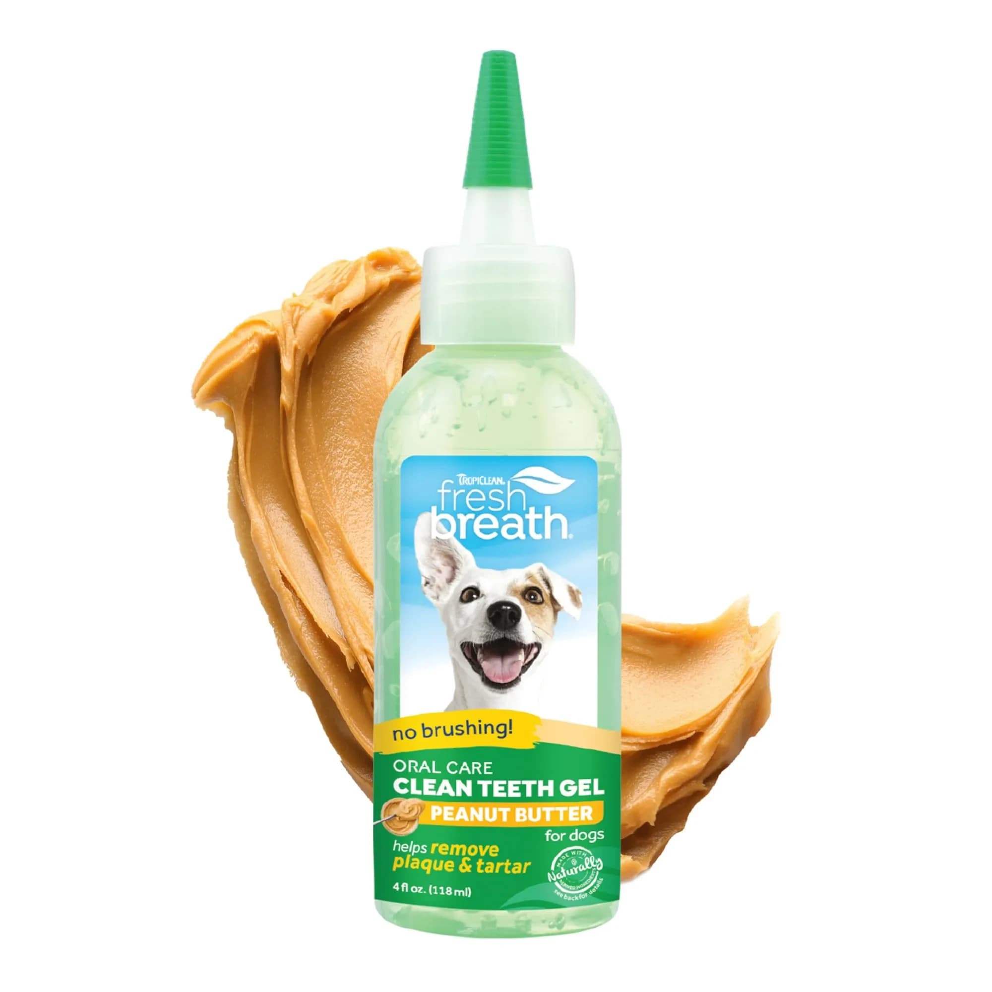 TropiClean Fresh Breath No Brushing Dog Toothpaste Gel 4oz (118ml) | Fights Bad Breath & Plaque — 4 Fl Oz / Peanut Butter