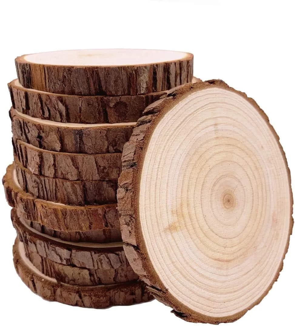 William Craft Natural Wood Slices 10 Pcs 11-12cm (4.2-4.7 inch) | Rustic DIY Craft Wood Circles with Bark - main product image