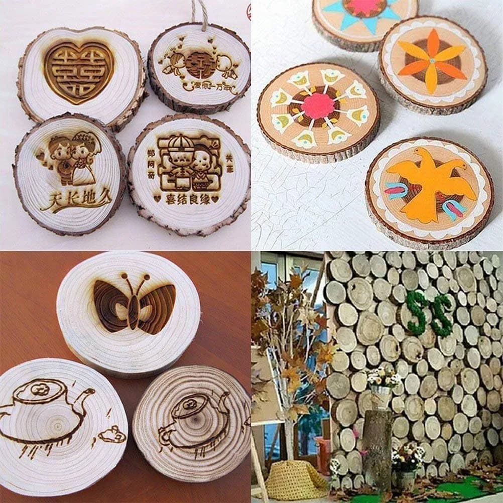 William Craft Natural Wood Slices 10 Pcs 11-12cm (4.2-4.7 inch) | Rustic DIY Craft Wood Circles with Bark - view 3