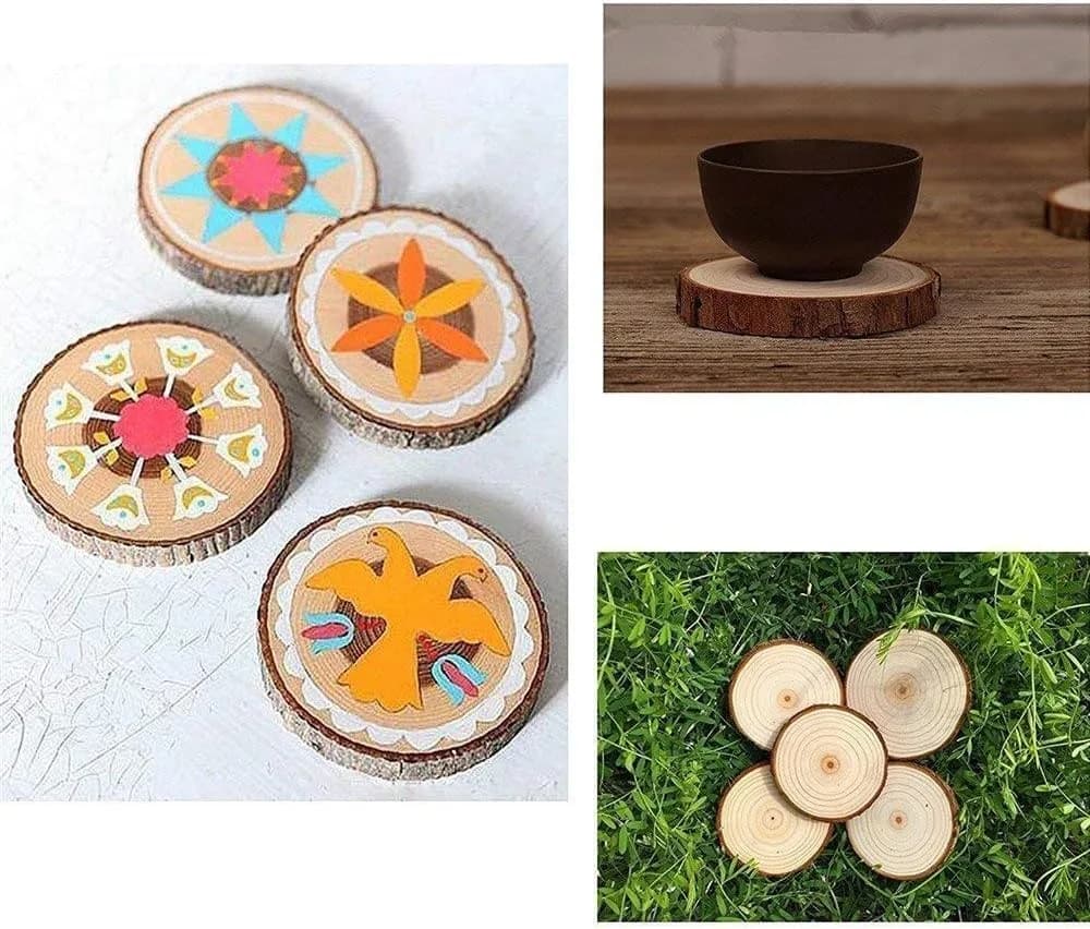 William Craft Natural Wood Slices 10 Pcs 11-12cm (4.2-4.7 inch) | Rustic DIY Craft Wood Circles with Bark - view 4