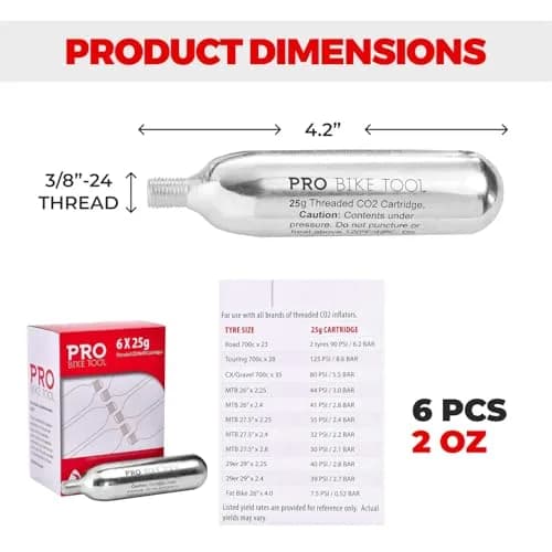 PRO BIKE TOOL 25g CO2 Cartridges (6 Pack) | Fast Inflation for Road & Mountain Bikes thumbnail 3