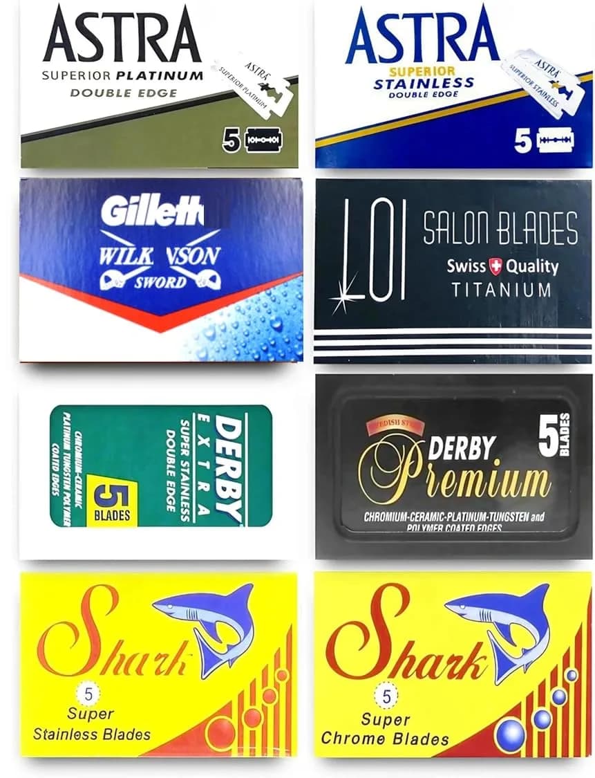 Razor Blades Club Astra-Derby-Shark-GiIIette Double Edge Razor Blades Sampler (40 blades) | 8 Brands for a Smooth Shave
